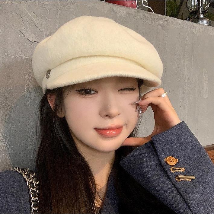 Mũ beret lưỡi chất liệu dạ ép trơn màu phong cách tiểu thư hàn quốc dễ phối đồ cho nữ