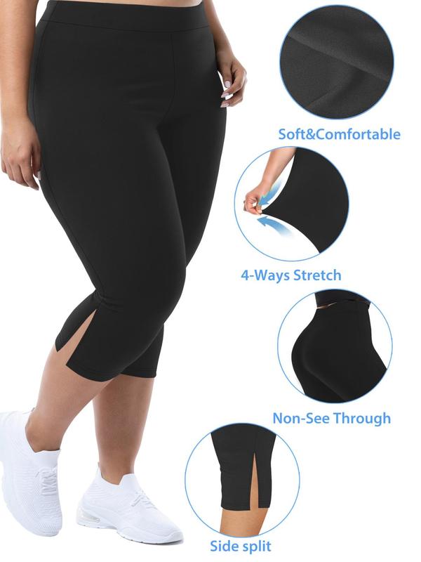 Plus Size Split Hem High Waist Capris Leggings, Casual Comfy Breathable Skinny Capris Pants for Yoga Gym Workout, Women's Bottoms for Summer, Summer Clothes, Womenswear 6