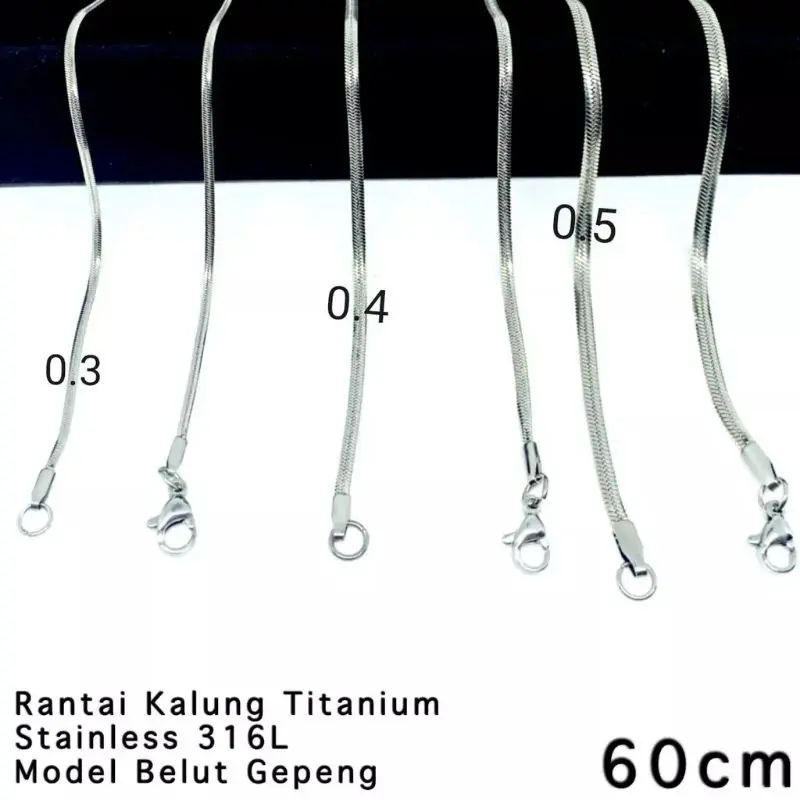 Kalung titanium pria wanita model belut gepeng/pipih terlaris asli titanium Laki-laki Stainless Perhiasan
