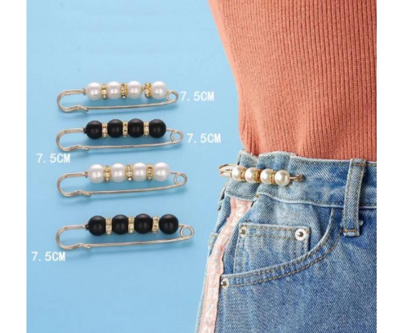 Product Introduction of City Goods 1pc Pearl Brooch Tightening Waistband Pin Opening Bottom Metal Pearl Cute Brooch Pin Jewelry 3