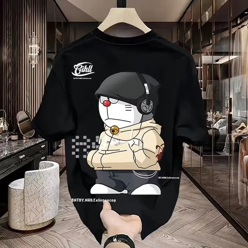 Hot-selling cartoon Doraemon cartoon printed short-sleeved t-shirt men's new jingle cat robot cat printed short-sleeved ins