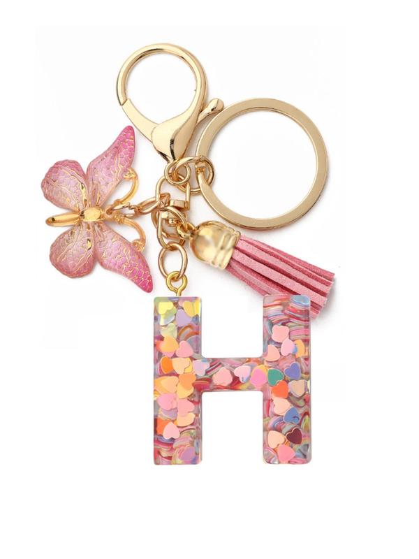Cute Colorful Letter Keychain with Butterfly & Tassel Design, Casual Trendy Keychain for Women & Men, Basic Keychain for Purse Bag Backpack Decor for Daily Use 7