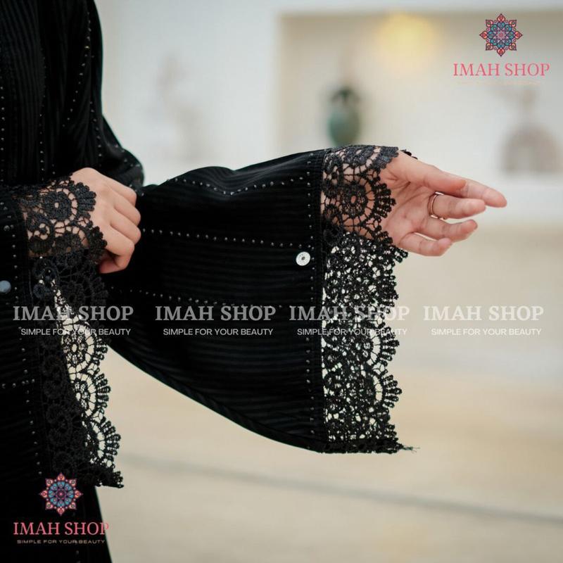 Product Introduction of Abaya Hitam Turkey Gamis Syari Muslimah Embos Hitam Kombinasi Renda Dress Arab Saudi Mata Hitam 951 2