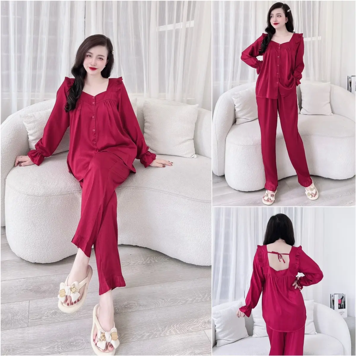 Đồ Bộ Bigsize Lụa Xước Ánh Kim - Sang Chảnh, Chất Rũ Mượt, Mát - Tay dài quần dài