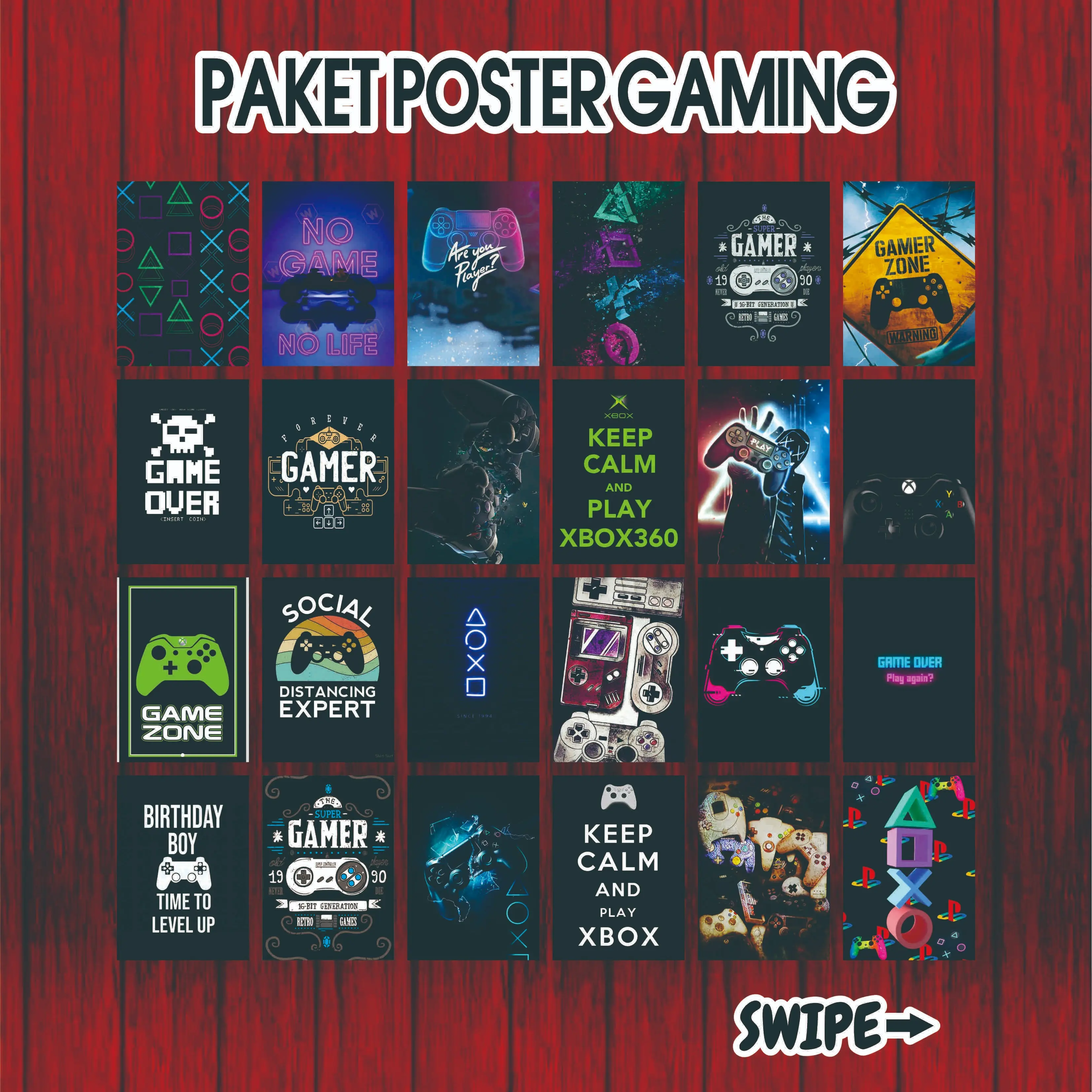 PAKET POSTER DINDING GAMING ISI 24PCS