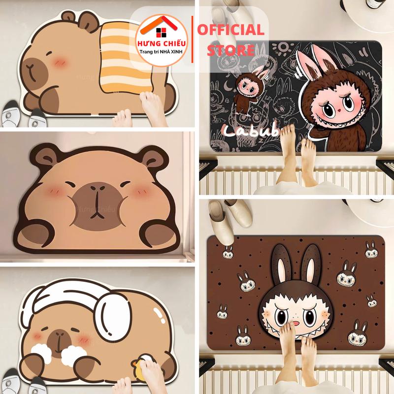 Thảm lau chùi chân 3D hình labubu, capybara thấm hút nước tốt, đế chống trơn trượt - Hưng Chiếu.