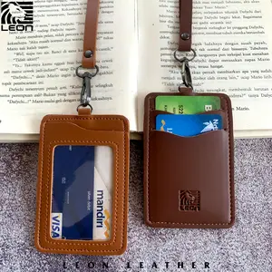 Name Tag ID Card Kulit Holder NTS038 Name Tag Lanyard Kulit 3 Slot Kartu ID Card Kulit  Tali Termurah