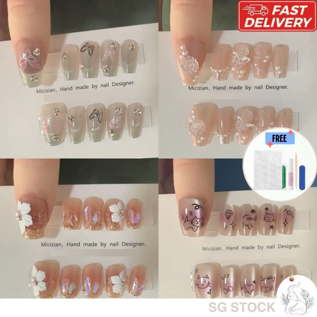 [SG] Good Quality Press-On Nails Handmade Nail Stickers Nail Art Hand-Painted Dog Cute Nails Art