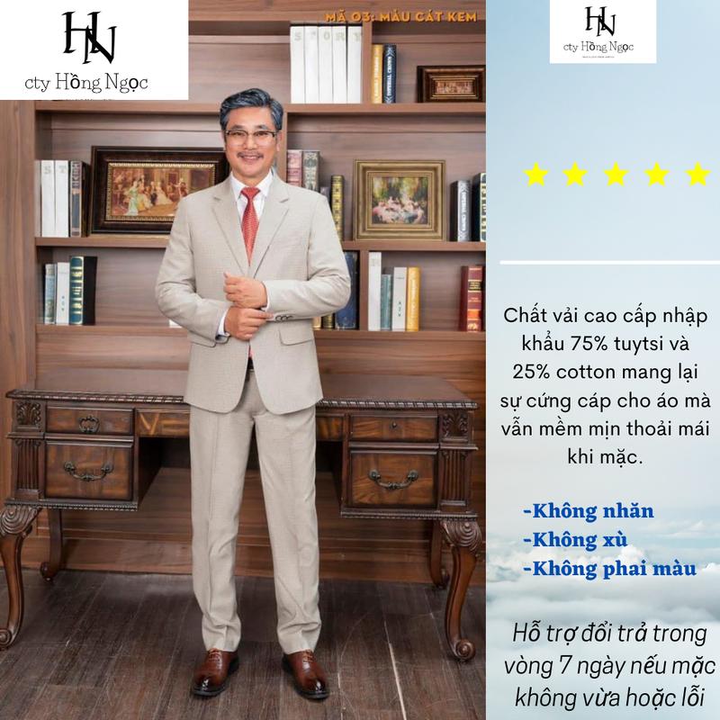 Bộ Vets Trung Niên xuất khẩu - Bộ quần áo comple nam trung niên cao cấp 1 kẹp cà vạt - 1 móc treo -1 cà vạt lụa Polo Menswear Có Cổ