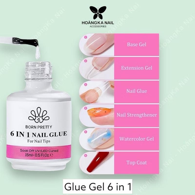 Sơn gel liên kết 6 in 1 6in1 base,nối úp cứng móng top loang top coat - Glue gel 6 in 1 sơn đa năng - Phụ kiện nail Hoàng Ka
