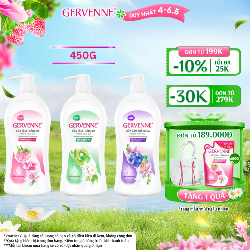 [ĐƠN 189K TẶNG 1 QUÀ] Sữa Tắm Dưỡng Body dành cho nữ Hương Nước Hoa Gervenne 450G/900G/1.2L/chai (3 mùi)