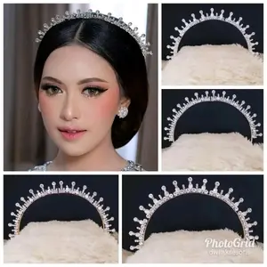 Mahkota Pengantin Tiara Alloy Elegan untuk Perempuan Aksesoris Crown Wanita Silver Crystal