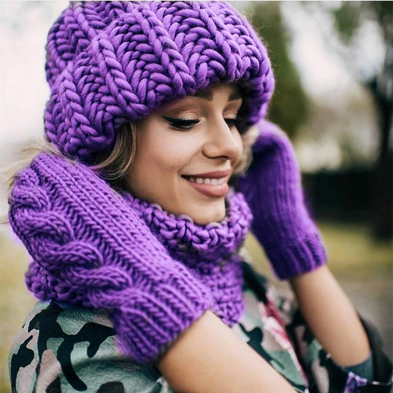 Product Introduction of Winter Knitted Beanies Hat Thick Soft Warm Coarse Large Knitted Solid Hat Female Ice Ski Bonnet Skullies Beanies Hat Cap 25