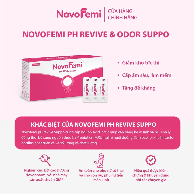 Novofemi Dưỡng ẩm đa tầng cao phân tử đa tầng, làm sạch dịu nhẹ giảm khô cân bằng pH Novofemi Hồng pH Suppo Nữ 1