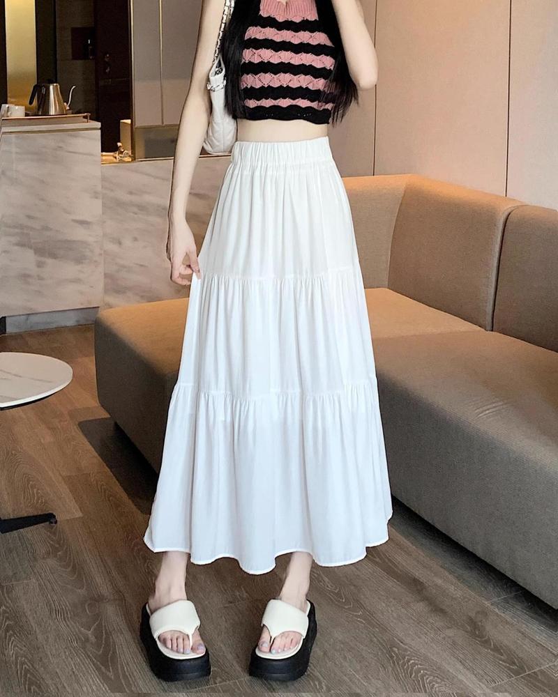 Product Introduction of White Cake Dress Skirt Women's Summer High Waist Pleated Skirt Mid-Length A- line Skirt Small Umbrella Skirt Pettiskirt A- line Skirt Girls' Dress 7