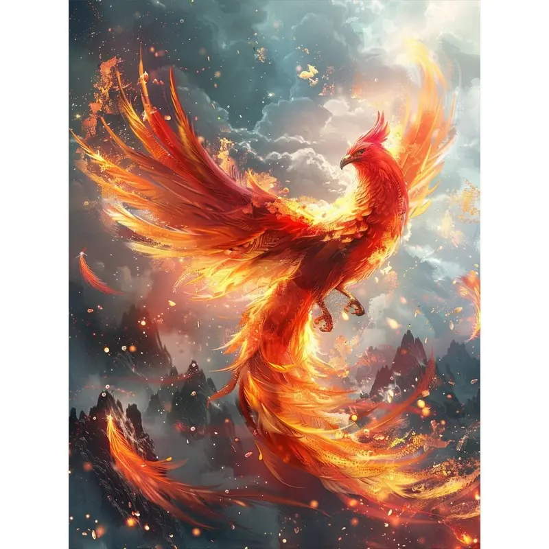 Phoenix Pattern DIY Diamond Art Painting Without Frame, DIY 5D Diamond Arts Painting Kit, Wall Art Decor For Home Living Room Bedroom 2