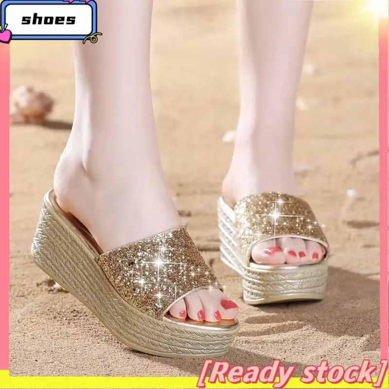 Real Soft Leather Sandals Women's Fashionable Outdoor Wear New Fashionable High Heel Slippers Internet Hot Thick Bottom Women's Sandals