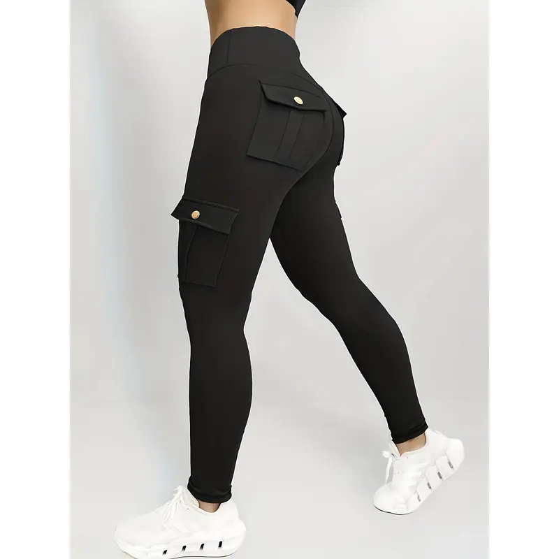 Womens Butt Lifting Leggings with Flap Pockets High Waist Tummy Control Workout Cargo Leggings Yoga Pants 2