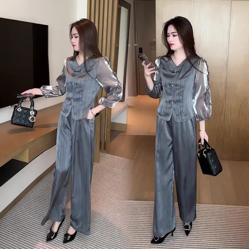 Bộ Quần Ống Rộng Nữ, Bộ Sưu Tập Mùa Xuân Và Mùa Thu Mới, Thời Trang Và Thanh Lịch, Phong Cách Thường Ngày Thích Hợp Cho Mùa Thu Sớm, Bộ Hai Mảnh Sành Điệu, 3566 Người Thu Thập