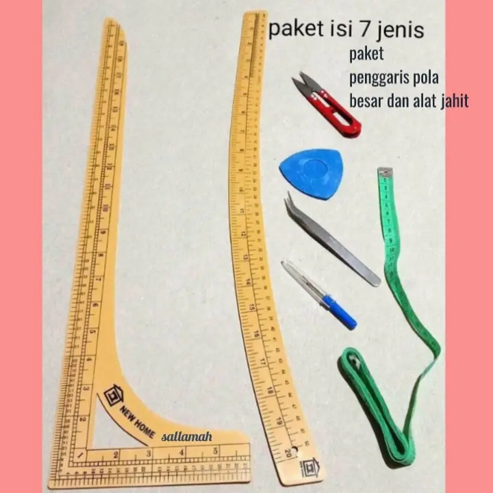 Penggaris pola jahit 1 set alat jahit / paket kumplit isi 7 jenis / Alat jahit / kebutuhan menjahit / menjahit / alat mesin jahit / alat pola jahit / aksesoris mesin jahit / penggaris / mistar / jidar / pola / kapur / meteran / pinset / pendedel / gunting