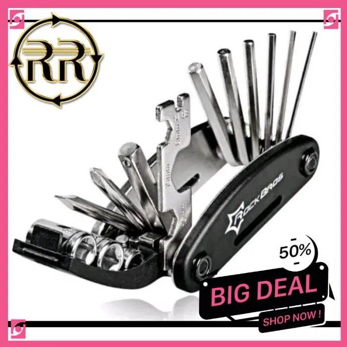 Rockbros Kunci Set Lipat Bahan Carboon Steel Baja Toolkit 16 In 1 Shok Obeng / Rockbros Kunci Set Sepeda 16 In 1 Multifungsi Tools Kit /  Rockbros kunci lipat 0