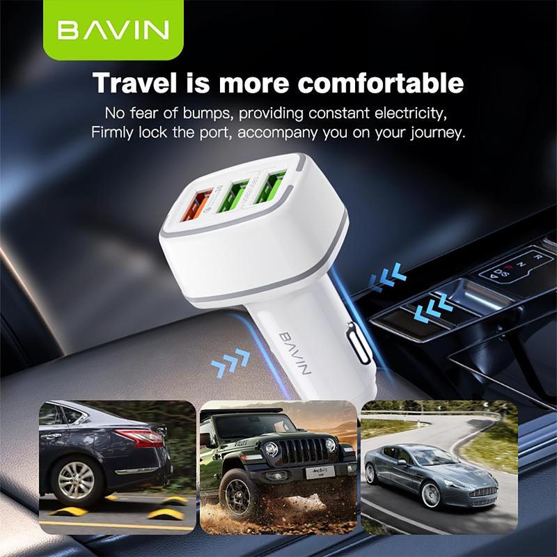 Product Introduction of BAVIN PC896 Car Charger Multiple 3 Ports 18W & 12W Ultra Fast Charging USB QC3.0 Cell Phone Quick Charger Adapter Plastic Cellphones 6