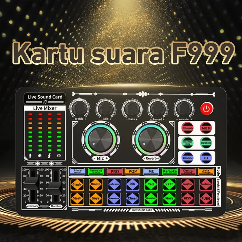 kartu suara f999 lengkap Soundcard F999 Audio USB External Sound Card mic Mixer Bluetooth phone PC 1
