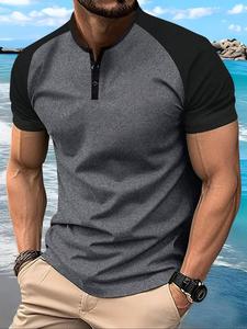 Men's Colorblock Raglan Sleeve Tee, Regular Fit Casual Sporty Short Sleeve T-shirt for Summer, Men's Top for Beach Vacation