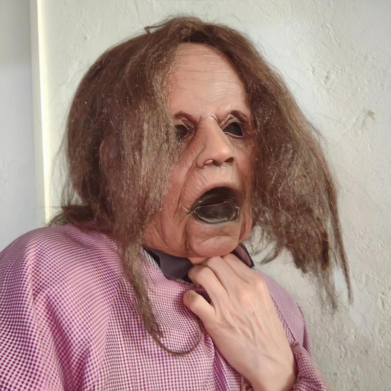 Product Introduction of Old Lady Latex Mask, 1 Count Long Hair Scream Grandma Mask, Party Horror Granny Witch Mask, Halloween Lifelike Role-play Costume Props 7