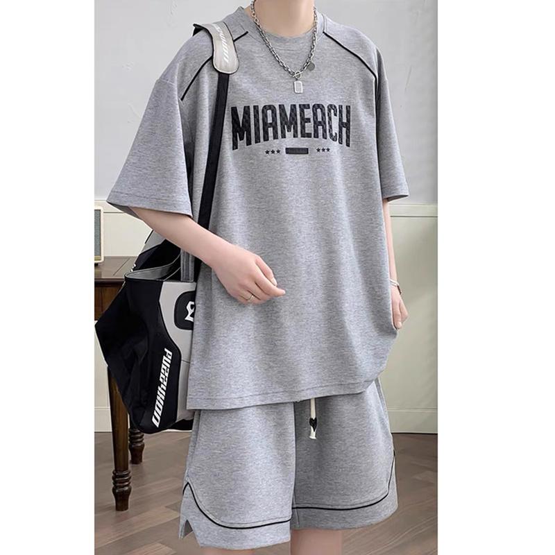 Bộ quần áo nam cổ tròn ngắn tay chất liệu vải waffle thoáng mát thấm hút mồ hôi