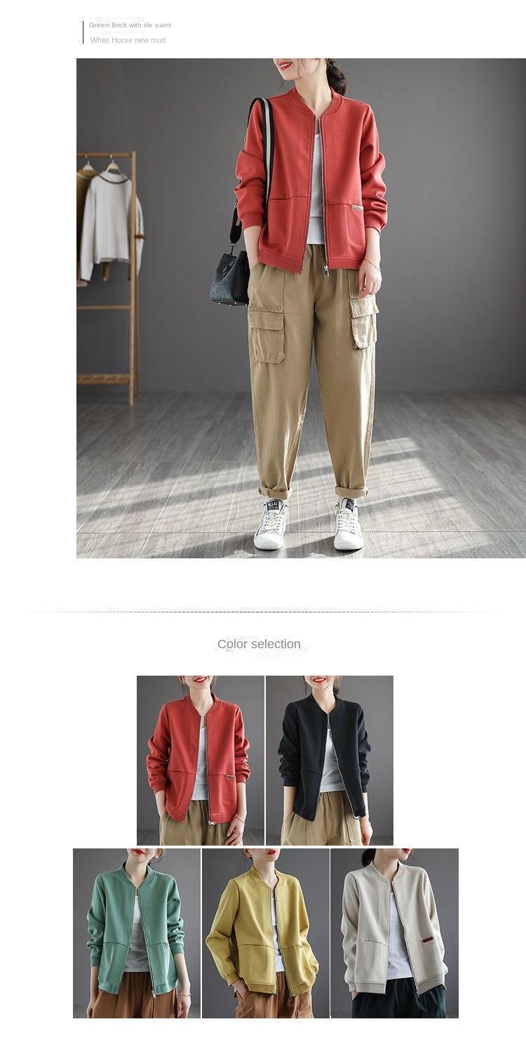 Product Introduction of Women's Sweater Women's Spring and Autumn New Fashion Loose Zipper Cardigan Sweater Casual Baseball Uniform Womenswear Coats 5