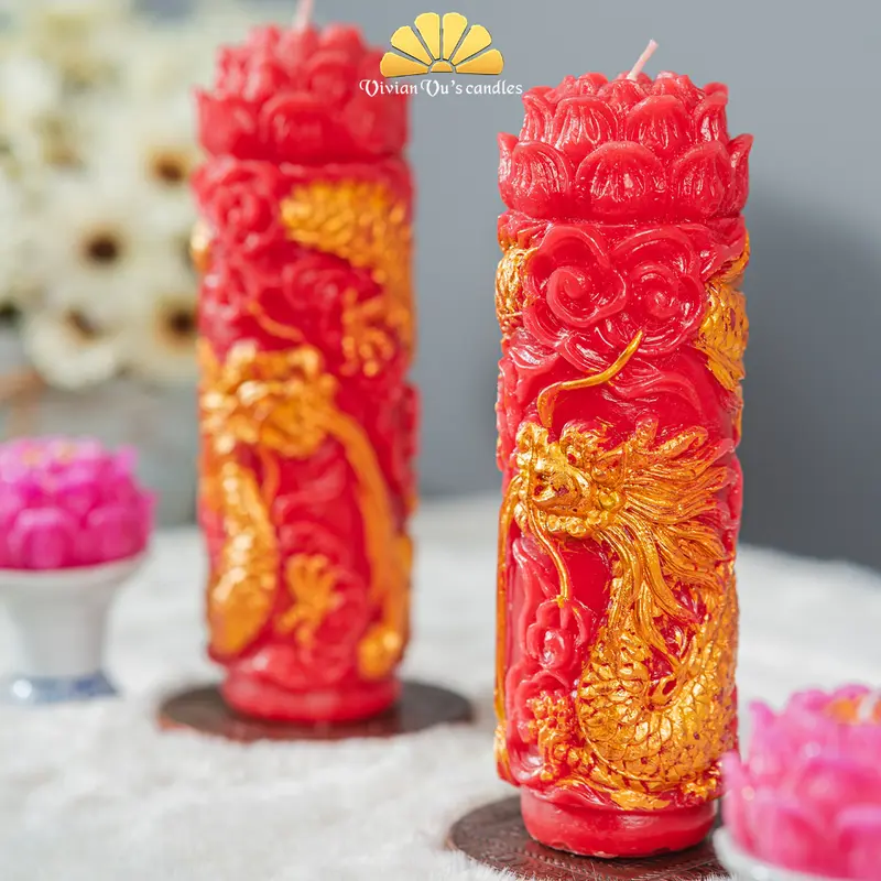 Nến Đôi Trụ Rồng VivianVu's Candles Trang Trọng Phù Hợp Lễ Chùa Cũng Bái - Nến Tâm Linh VivianVu's Candles 3