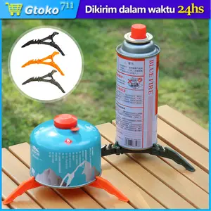 Dudukan Penyangga for Tabung Gas Canister Stand Bracket Universal Lipat - Bracket Gas Fixing Frame Universal Lipat Tripod Stable Camping Accesoris