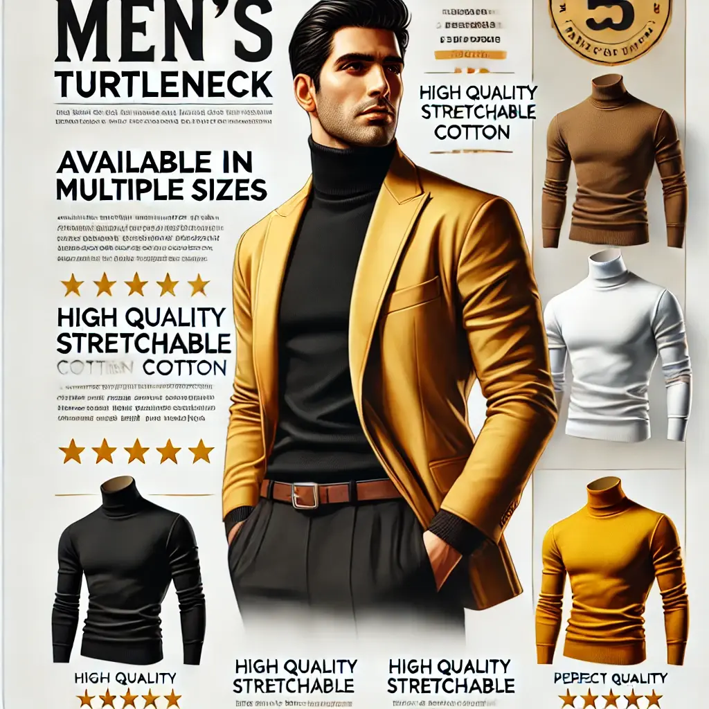 Premium Men's Long Sleeve Turtleneck - Multiple Sizes Available