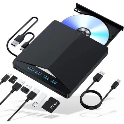7in1 External CD DVD Drive PC Laptop Windows 11 10 USB 3.0 Player Reader Writer