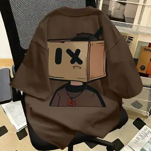 Kaos Lengan Pendek Gaya Jalanan Keren 100% Katun Dengan Gambar Kartun Karton, Potongan Longgar, Kerah Bulat Besar, Unisex