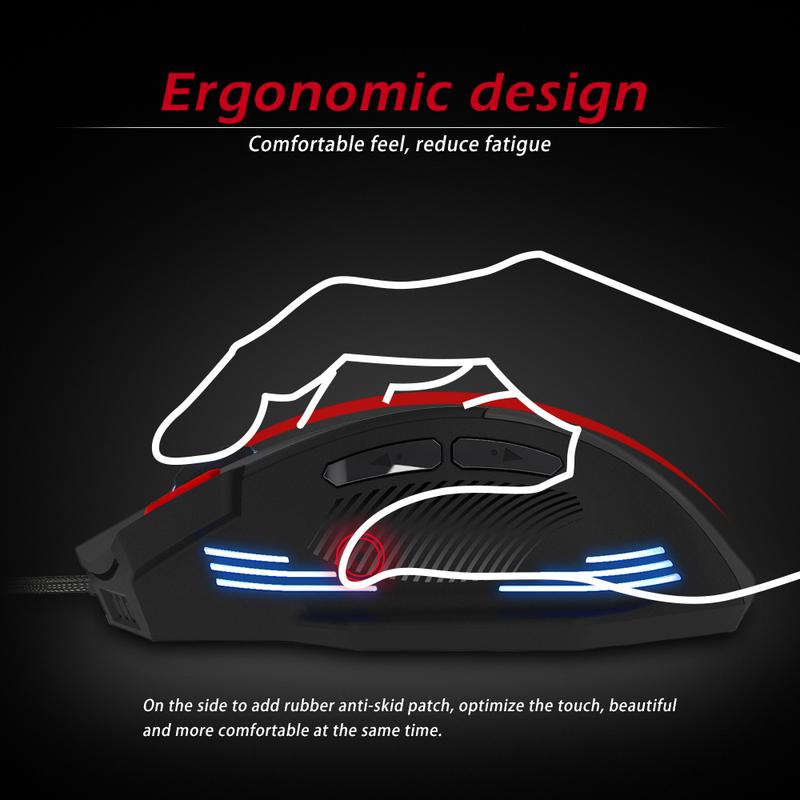 Zelotes T60 Macro Wired Gaming Mouse 7200 DPI Wired USB 7 Buttons Multi-Modes LED Lights Programmable 4