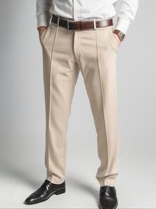 Men's Solid Color Pocket Button Fly Suit Pants without Belt, Business Casual Slim-Fitting Trousers for Work Office, Mens Bottoms for Summer