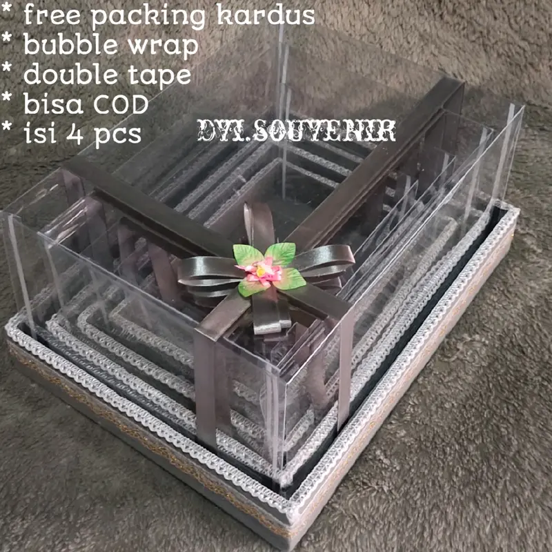 box kotak seserahan hantaran pernikahan mika 1 set isi 4 lengkap jewelry foto merah Pink Pita 2