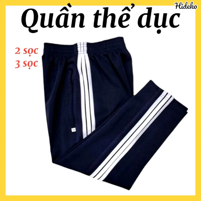Quần thể dục 2 sọc, 3 sọc Poly giãn 4 chiều học sinh cấp 2, cấp 3. Quần thể thao xanh đen nam nữ 40-80kg 1