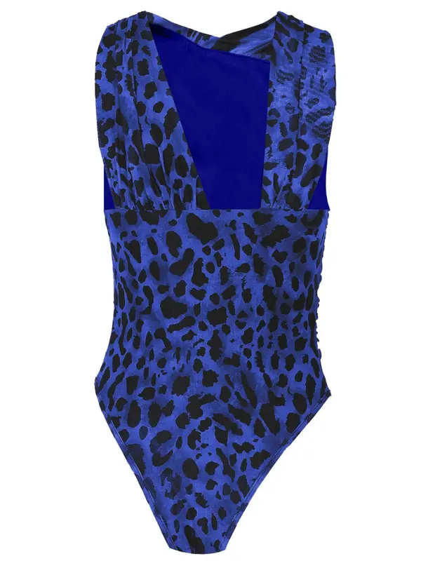 Women's Leopard Print Asymmetrical Neck Ruched Mesh Bodysuit, Fashion Casual Sleeveless Fit Bodysuit for Summer, Jumpsuit for Women, Ladies Clothes for Holiday Party Club, Nyc Clothing, Womenswear, Clothes for Women, Tops 4