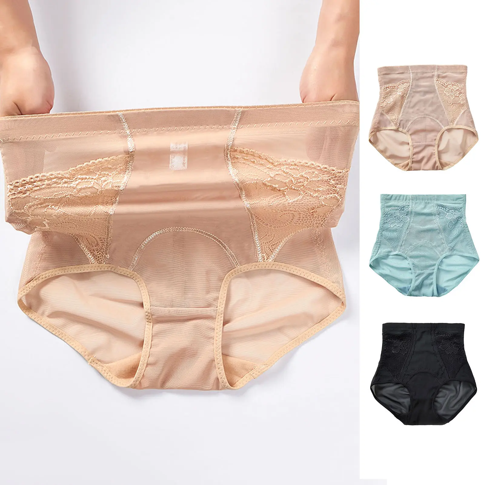 Quần Lót Ren Cho Nữ, Eo Cao, Kiểm Soát Bụng, Mềm Mại, Màu Trơn, Giảm Béo, Chắp Vá, Quần Lót Chống Nhiễm Trùng, Có Thể Mặc Bên Trong Quần Áo