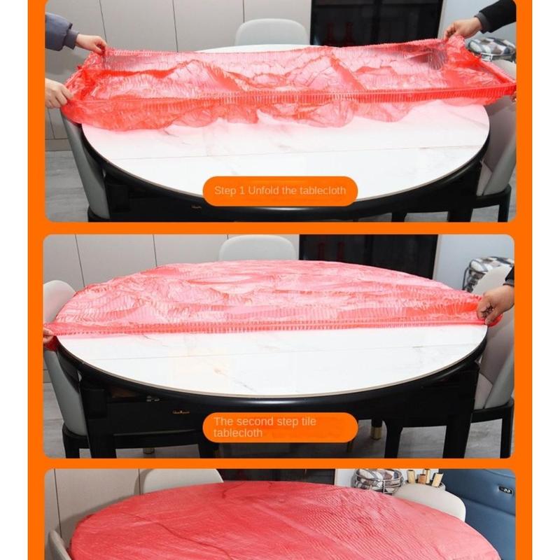 Product Introduction of 10pcs Universal 1.2/1.4/1.6/1.8M Disposable Drawstring Table Cover Waterproof Oil-proof Disposable Tablecloth Thickened Red Round Tablecloths Party Wedding Picnic 33