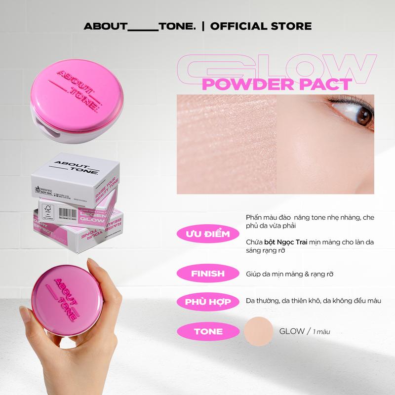 Phấn Phủ Tone Đào Hiệu Ứng Bắt Sáng Dạng Nén About Tone Glow Powder Pact 8gram Mỹ Phẩm Trang Điểm Cosmetic