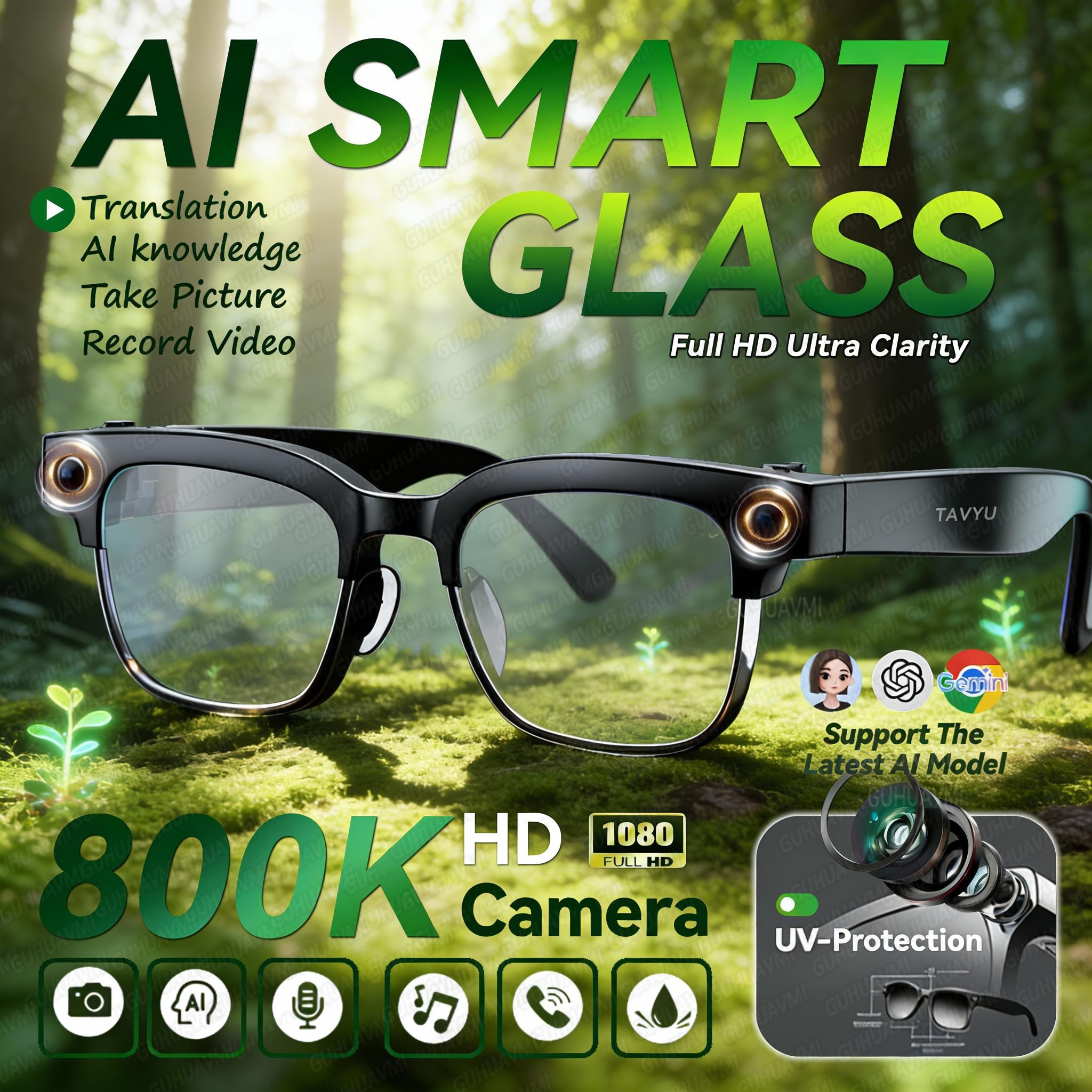 New 800W HD AI Smart Glasses 800W Pixel Camera Photo Video Recording 100+Languages Translation AI Chat Call Music Play Men Women