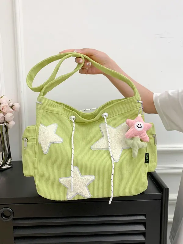 Women's Star Patched Design Tote Bag, Mother's Day Gift, Fashionable Large Capacity Shoulder Bag for Daily Used, Casual Trendy Versatile High-quality Daily Commuting Purse Bag, Girlfriend Gifts 3