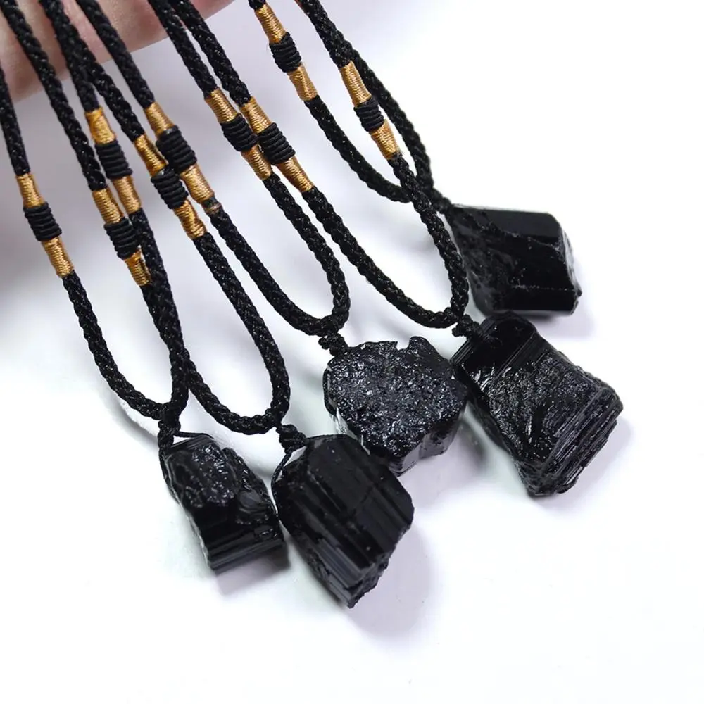 Natural Black Tourmaline Stone Pillar Pendant Necklace Tourmaline Amulet Natural Free Form Crystal Pendant