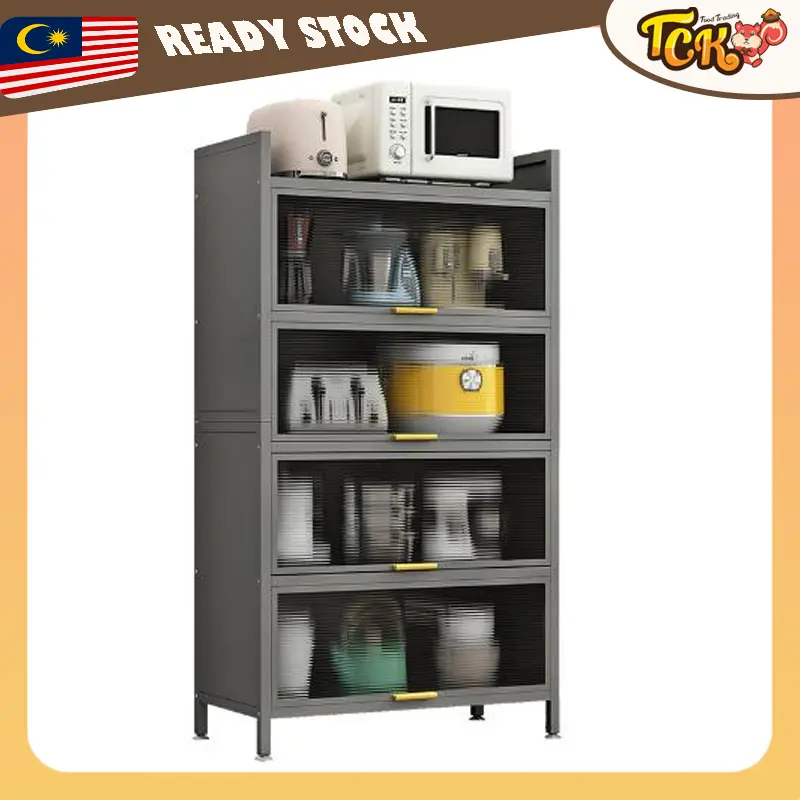 【Free Storage Drawer x4 ! !】Rak Dapur Kabinet Almari Dapur Kitchen Organizer Storage Rack Microwave Oven Self Cabinet Rack With Doors&Wheel