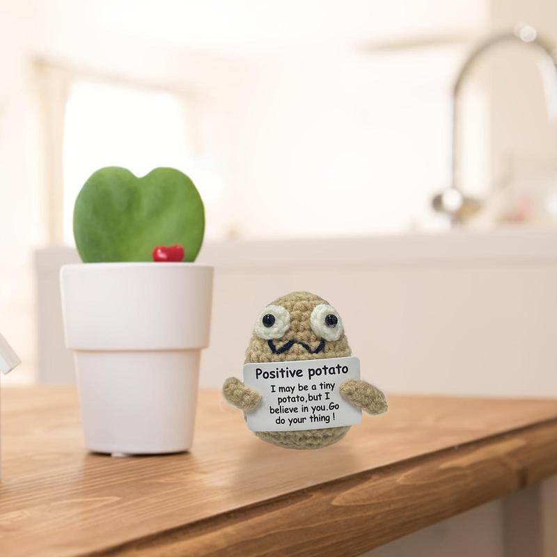 Product Introduction of Positive Potato Knitted Wool, 1 Count Cute Mini Happy Potato with Positive Card, Funny Positive Potato, Encouragement Gift, Birthday Gift, Party Decoration 4