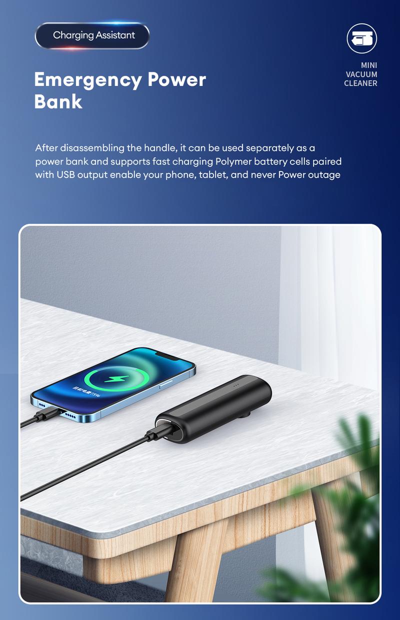 Product Introduction of Wireless Vacuum Cleaner Car Mini Inflatable Vacuum Cleaner Lighting Power Bank Portable and Compact Folding Powerful Handheld Air Pump 5